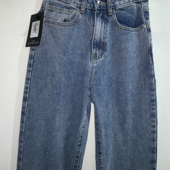 PrettyLittleThing Tall mid wash split hem jeans Sz 6 high waist New - Picture 5 of 13